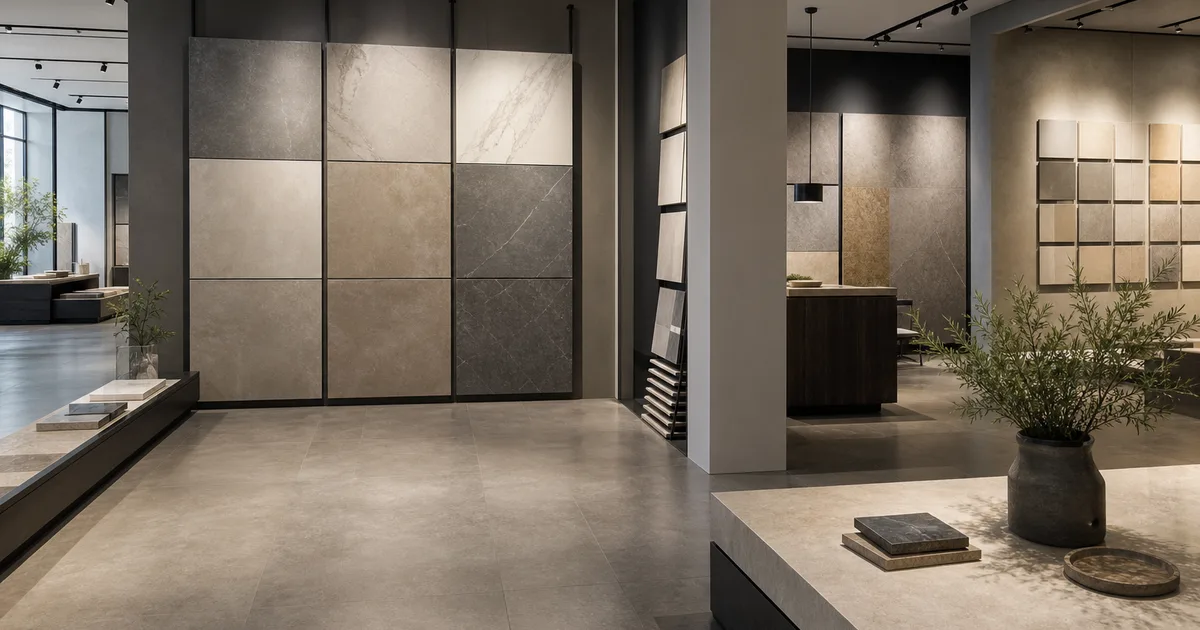 Prémiový showroom s veľkoformátovou dlažbou a obkladmi pre moderný interiér
