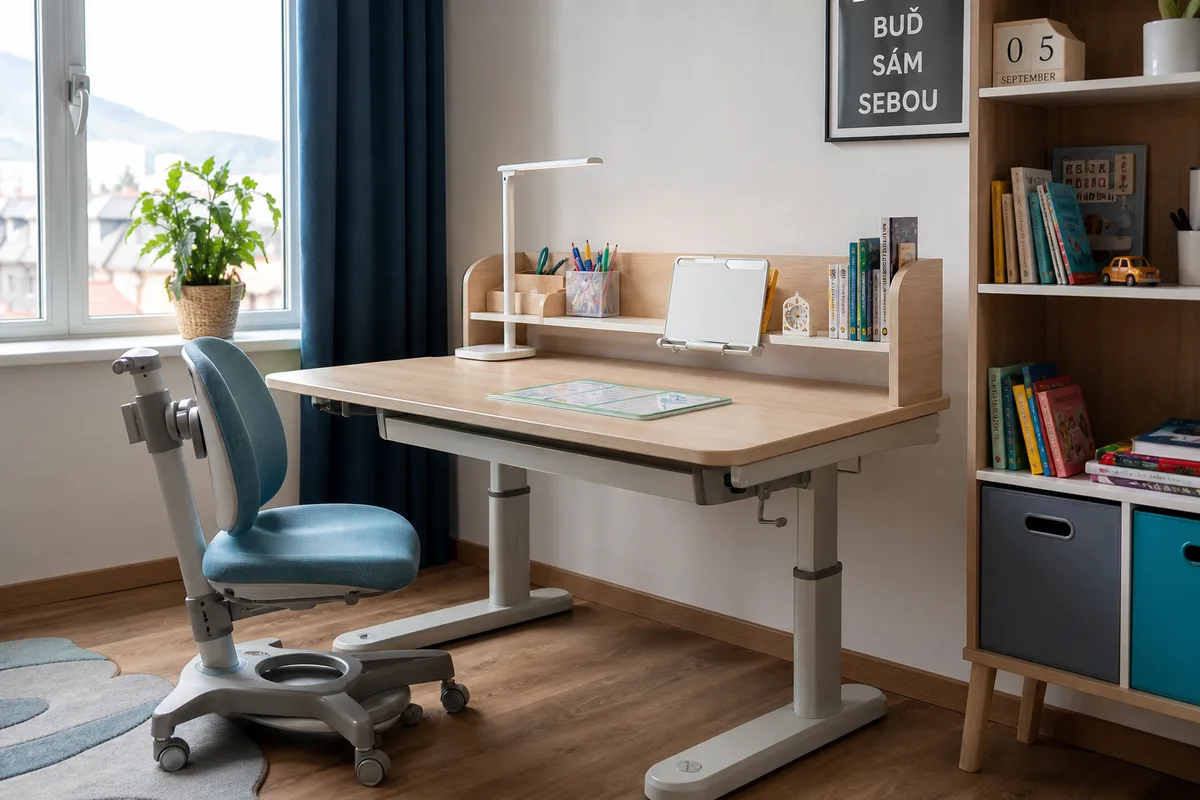 Ergonomický písací stôl pre školáka s nastaviteľnou výškou