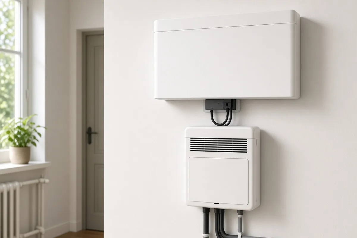 Domáce batériové úložisko a hybridný menič v technickej miestnosti
