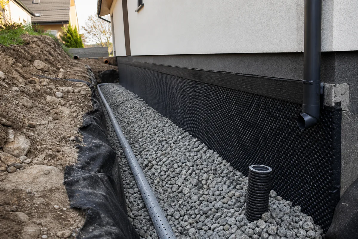 Obvodová drenáž a hydroizolácia základov rodinného domu