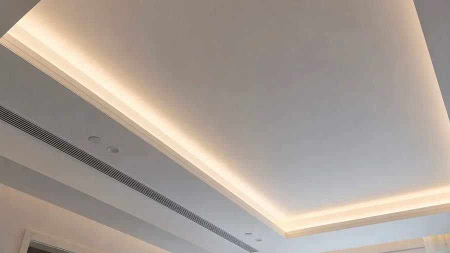 Podhľad so zapusteným LED osvetlením a vetracími mriežkami v rodinnom dome