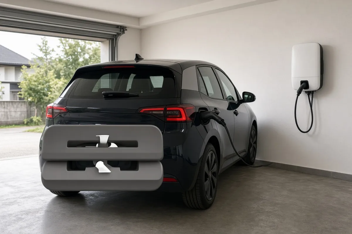 Wallbox nabíja elektromobil v modernej garáži rodinného domu